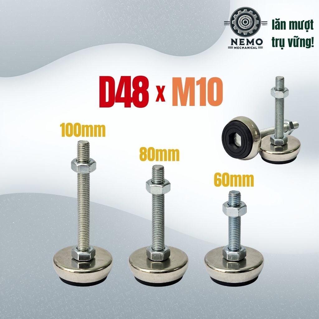 Chân Tăng Chỉnh Bát Thép Mạ Crom – Thẩm Mỹ Cao, Chống Rỉ Sét & Cân Bằng Thiết Bị (M8, M10, M12)